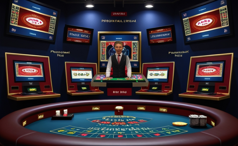 Live dealer studio casino chuyên nghiệp với camera góc rộng và bàn chơi