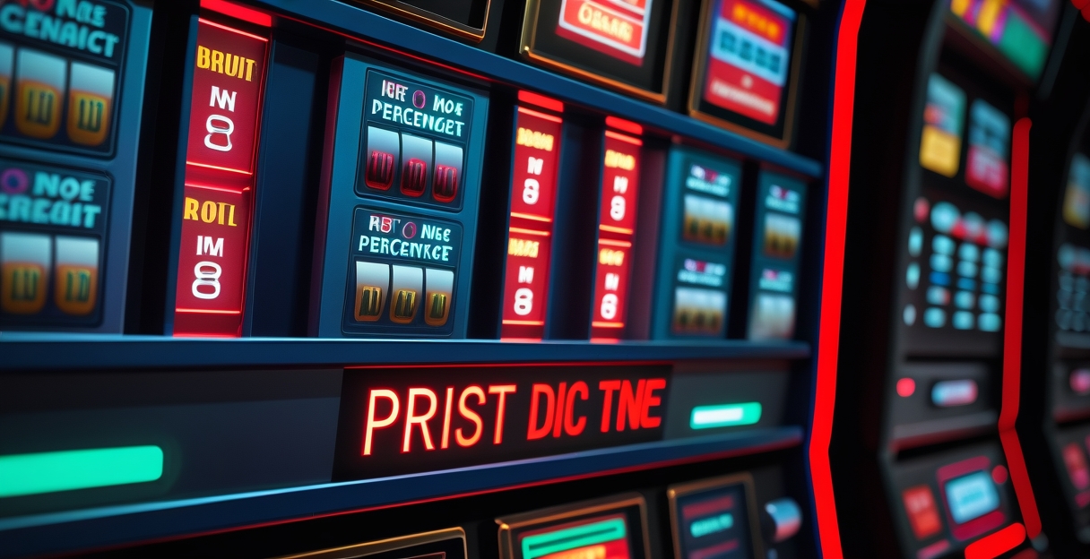 Màn hình slot machine hiển thị chỉ số RTP 96.5% với biểu đồ tỉ lệ trả thưởng, giao diện tối sang trọng