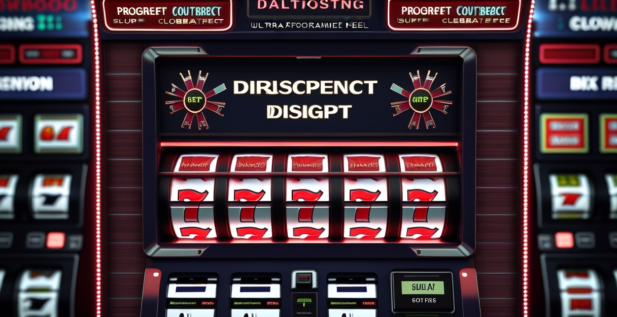 Màn hình jackpot progressive tăng dần với con số triệu đô sáng rực, hiệu ứng pháo bông trên nền tối đỏ